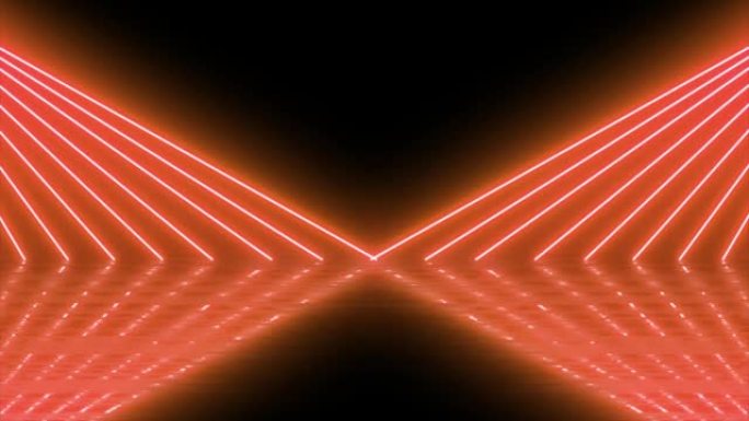 现代七彩灯光，霓虹灯发光4k动画场景。抽象混沌橙色霓虹灯线荧光紫外光。