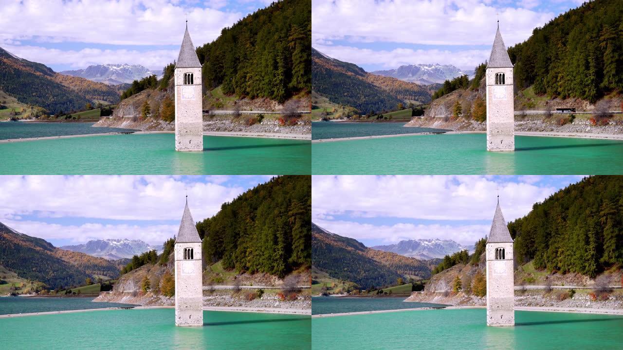 Reschensee (reschin湖，Lago di Resia) 及其在南蒂罗尔的淹没教堂
