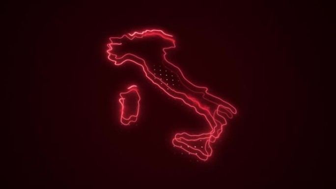 3D霓虹红色意大利地图边框轮廓循环背景