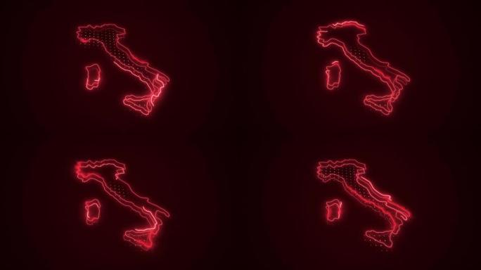3D霓虹红色意大利地图边框轮廓循环背景