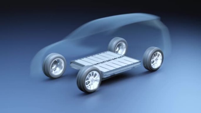 带锂离子电池模块的电动汽车内部的透明视图