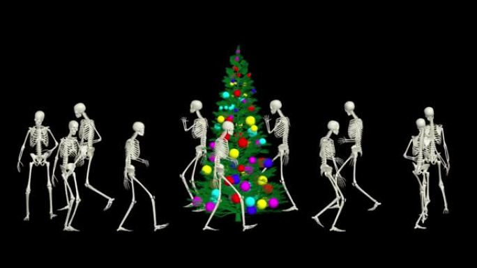 骷髅们与圣诞树共舞。