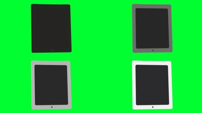 绿屏动画4k平板电脑。选项卡现代工作区元素。互联网和技术移动平板电脑动画。