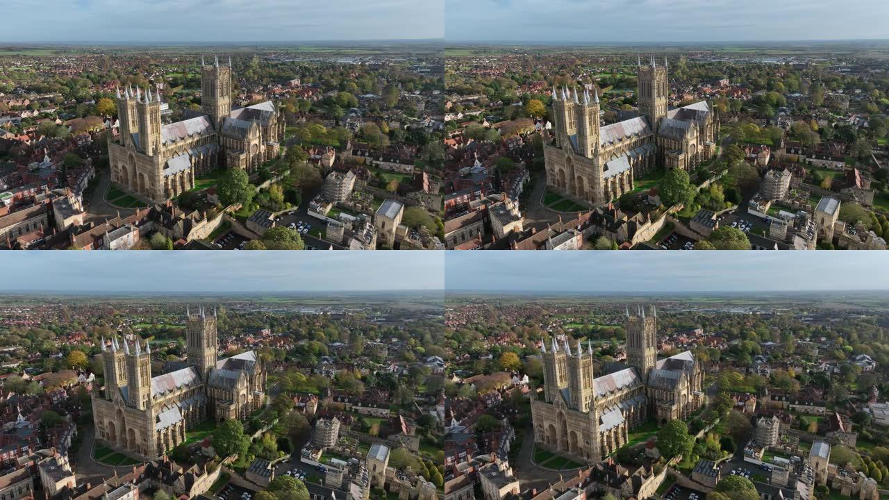 英国林肯城大教堂的鸟瞰图