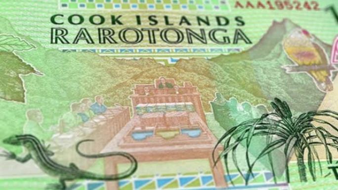 库克群岛库克群岛元10纸币，10库克群岛元，库克群岛元的特写和宏观视图，跟踪和多莉拍摄10库克群岛元