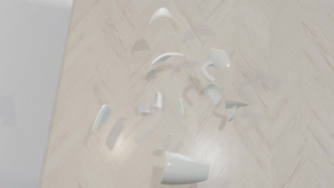 破碎的杯子的3d渲染到小碎片，以慢动作破坏动画