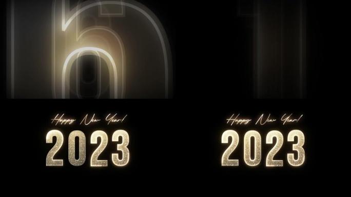 2023新年快乐倒计时与闪闪发光的金色颗粒，4k苹果ProRes 4444文件