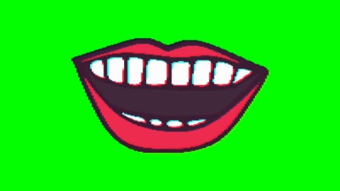 绿色背景上的嘴，微笑或嘴唇有毛刺效果。