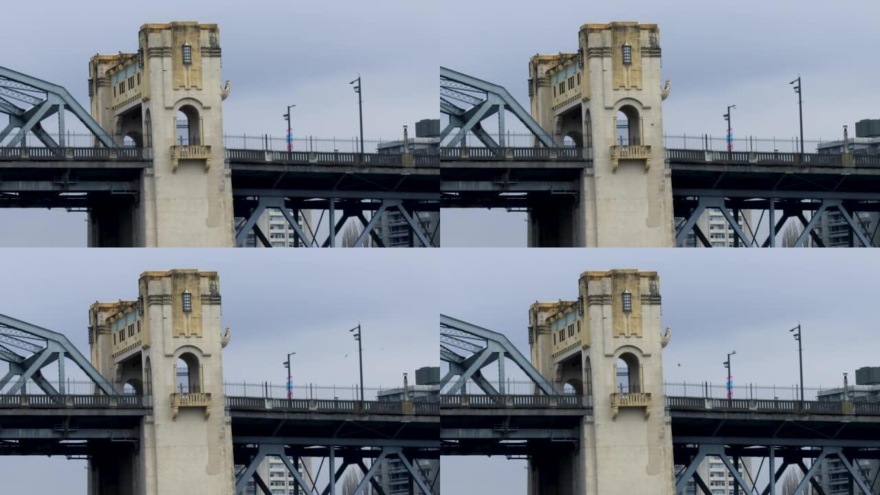 温哥华雨天Burrard桥的一部分的长镜头拍摄