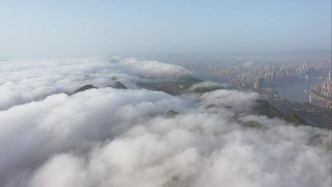 片头航拍雾都重庆云雾全景重庆南山大金鹰