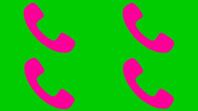 手机的动画粉色图标。手机的象征。沟通、支持的概念。循环视频。矢量插图孤立在绿色背景上。