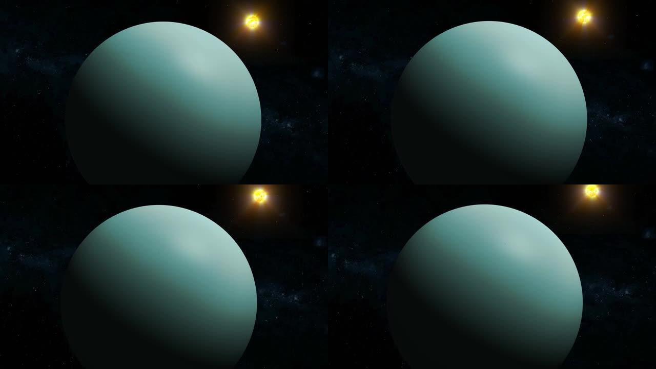天王星3d行星，带发光的太阳空间视图