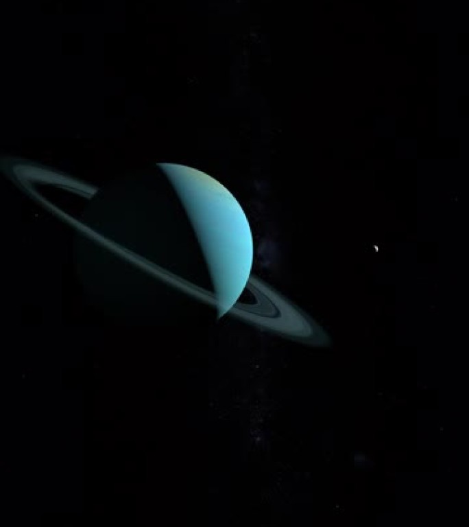 围绕天王星行星在外层空间运行的卫星米兰达。4k垂直