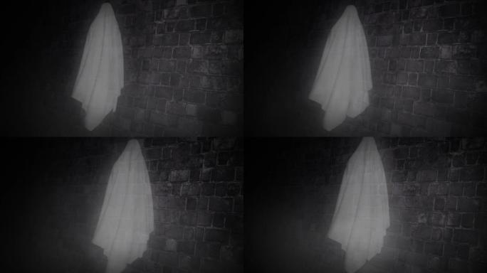幽灵沿着黑暗的砖墙4k环漂浮