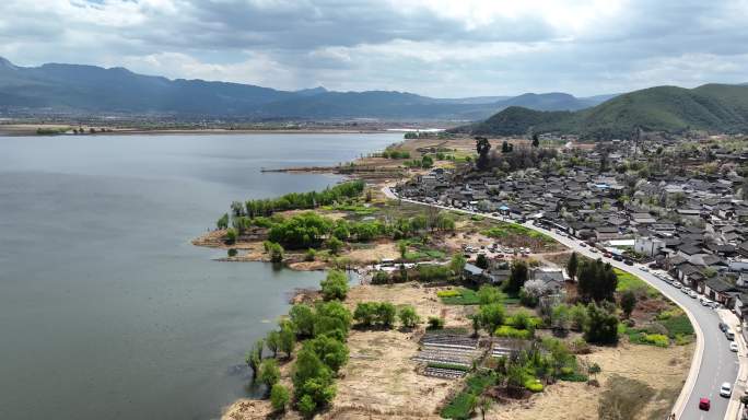 航拍丽江拉市海湿地