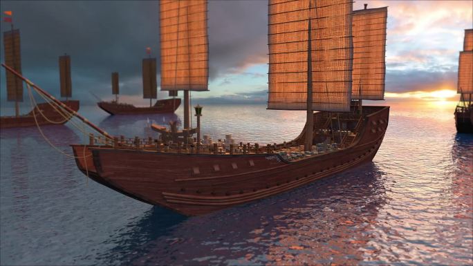 古代帆船航行视频素材
