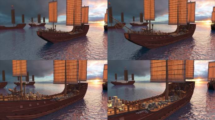 古代帆船航行视频素材