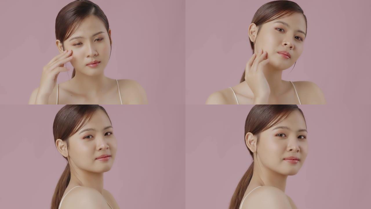 年轻亚洲女性的美丽肖像，皮肤光滑健康。美丽的年轻亚洲女人看着相机。