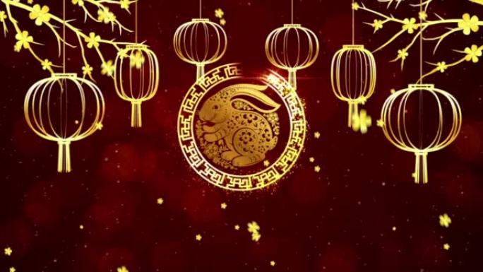 快乐的中国新年2023年兔年，背景，灯笼装饰矢量设计。