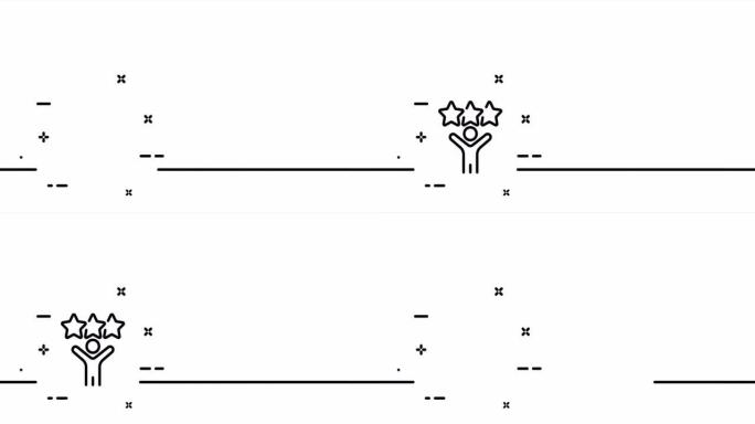 拥有三颗星的人。评分，顶部，评估，评论，评分，社交媒体，获胜者，第一名。反馈概念。一个线条画动画。运