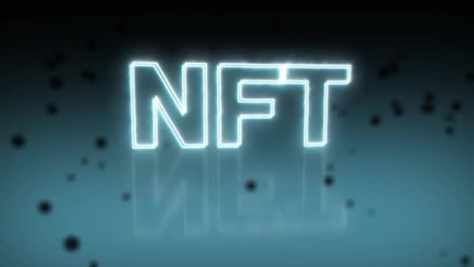 发光的霓虹蓝NFT铭文动画。NFT密码标志。NFT元宇宙概念。4K