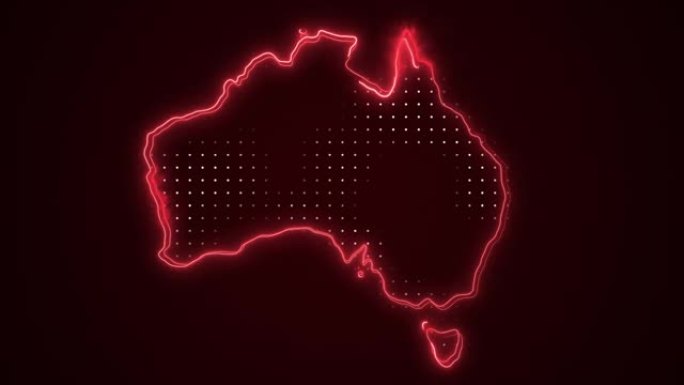 霓虹红色澳大利亚地图边框轮廓循环背景