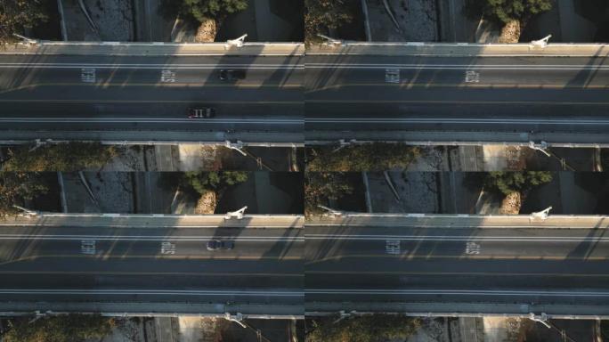 驶过公路桥的车辆俯视图