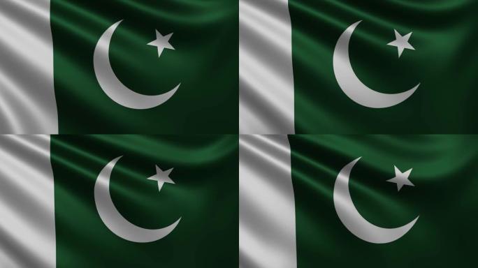 巴基斯坦国旗在风中特写，巴基斯坦国旗在3d中飘扬，4k分辨率