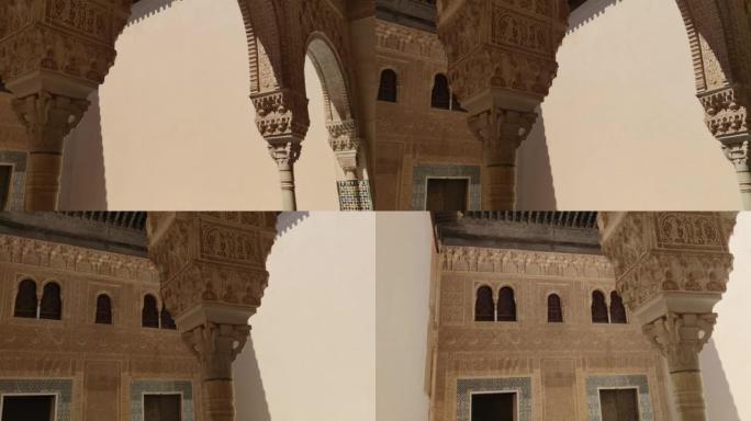 西班牙格拉纳达阿尔罕布拉宫Nasrid宫殿Mexuar房间的阿拉伯风格露台