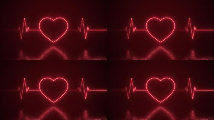 霓虹灯心脏与心跳线生命支持循环背景