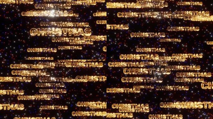 背景以流言圣诞黄色霓虹灯的形式出现在星星背景3d渲染上。圣诞快乐屏幕保护程序，平安夜。假期来到我们身