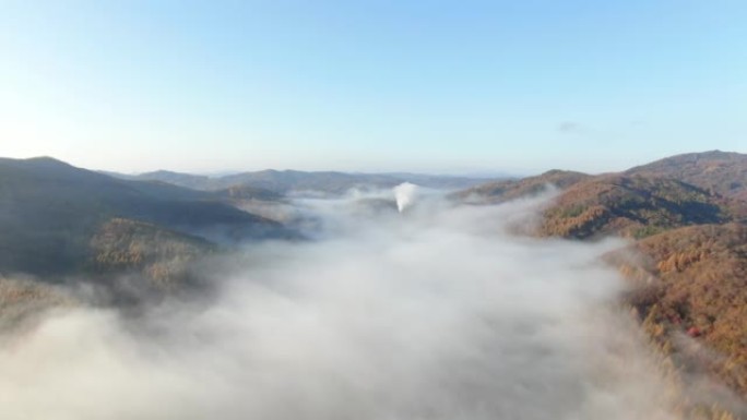 中国东北早晨山的鸟瞰图