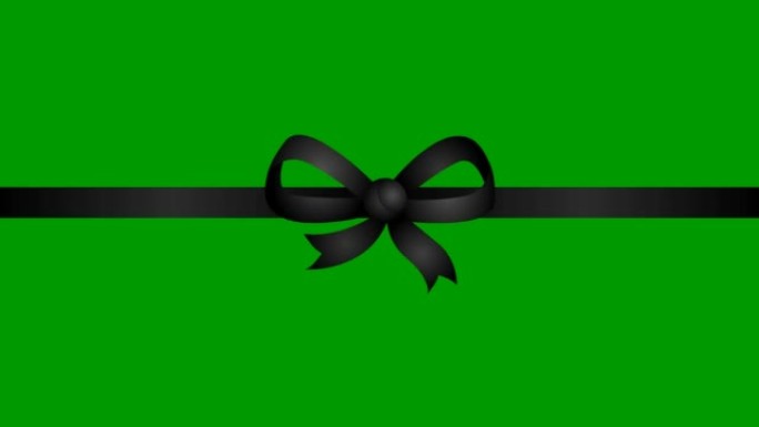 带蝴蝶结的动画黑丝带。矢量插图孤立在绿色背景上。