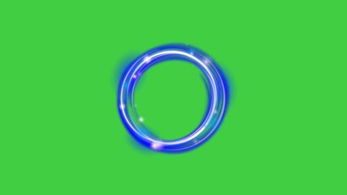 绿色屏幕背景上发光的蓝色加载圈的动画