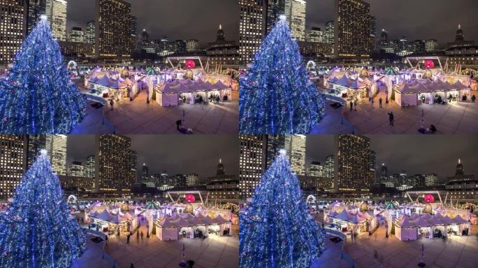 内森·飞利浦广场的圣诞树和灯光骑兵队圣诞节-时间流逝