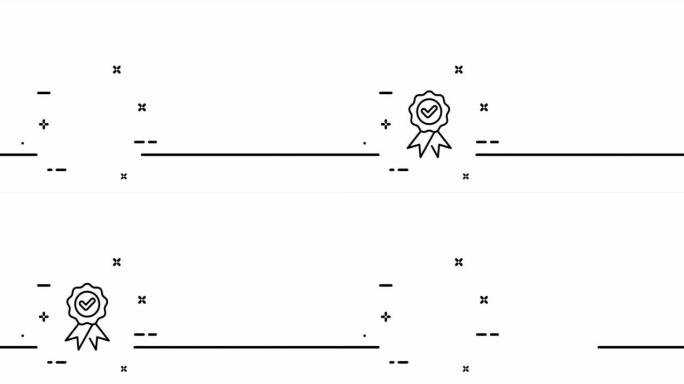 带丝带的获奖者徽章。奖励，对勾，勾选，批准，好工作，成就，目标。商业概念。一个线条画动画。运动设计。