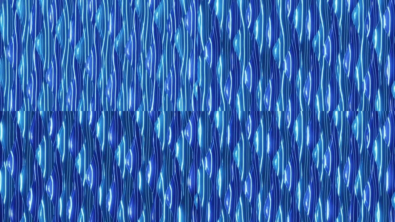 蓝色抽象波的动画，发光线以快速的速度移动