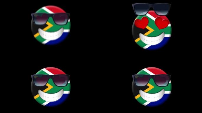 南非。由Alpha频道(透明背景)隔离的南非国旗笑脸动画。动画Emoji。笑脸图标动画。表情符号。南