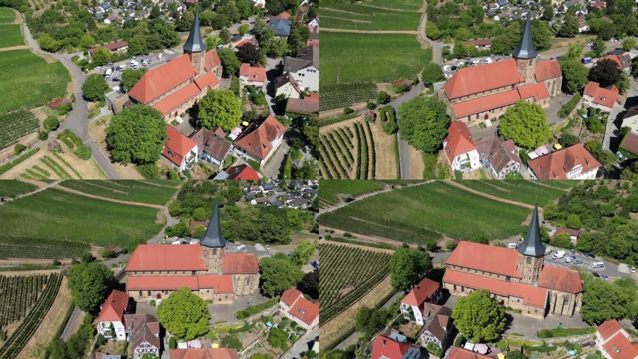 德国温斯堡美丽的约翰内斯基什教堂的空中风景城市景观