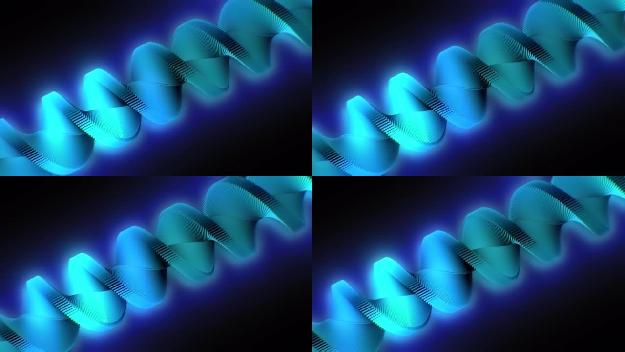 旋转明亮发光的蓝色不寻常美丽的脱氧核糖核酸螺旋背景宇宙黑暗高分辨率4k抽象动画运动设计