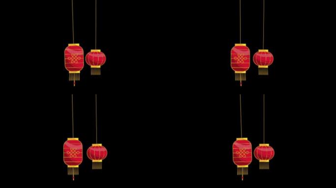 动画红灯笼中国式隔离在黑屏上。