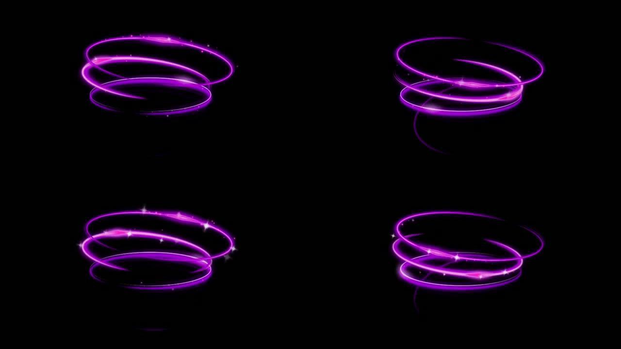 黑色背景上传送运输的动画紫光效果。