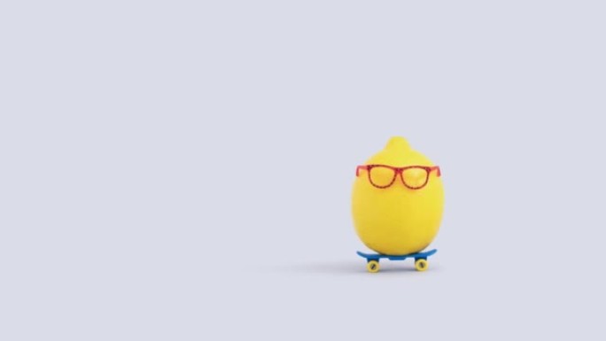 柠檬骑滑板戴墨镜白底红框动画