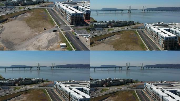 哈德逊河沿岸建筑工地和桥梁的鸟瞰图
