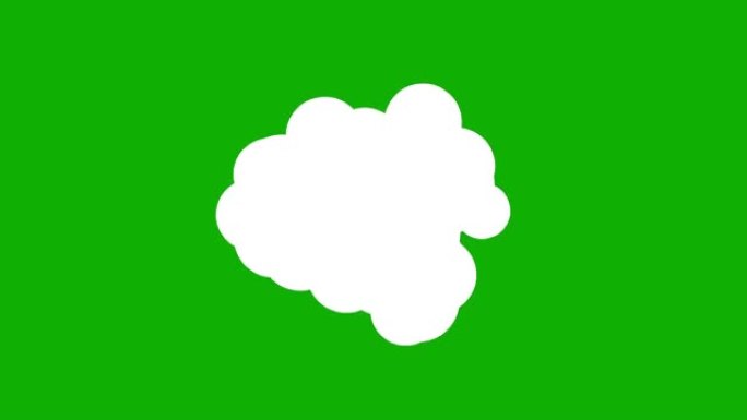 2D 60 fps白色气泡云的动画出现在绿色屏幕上，挥之不去，不断变化的形式