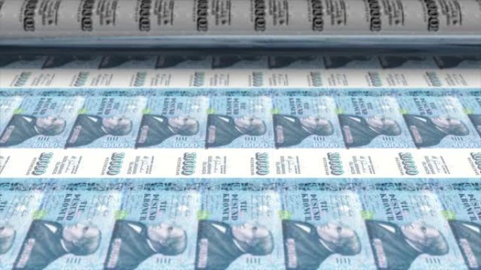 冰岛，冰岛克朗 (ISK) 印刷机打印出当前10000克朗钞票，无缝循环，冰岛货币背景，4K，聚焦深
