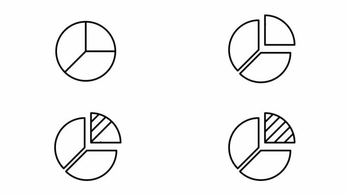 饼图图标。透明背景。线图标动画。