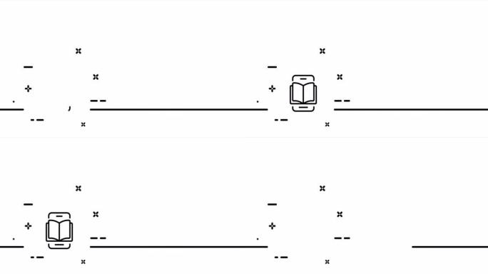 打开书本的电话。大学，老师，电子书，远程学习，学生，讲座，呆在家里。学习理念。一个线条画动画。运动设
