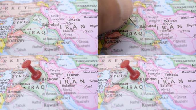 巴格达在政治地图上的位置旅行概念宏观特写查看股票视频