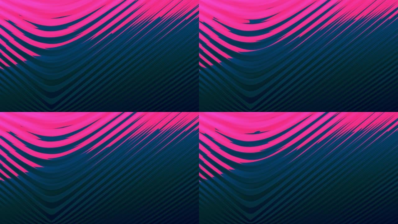 抽象动画数字图形将彩色波浪线形成为几何图案，在背景上运动。动态背景和未来派彩色波浪梯度设计理念。